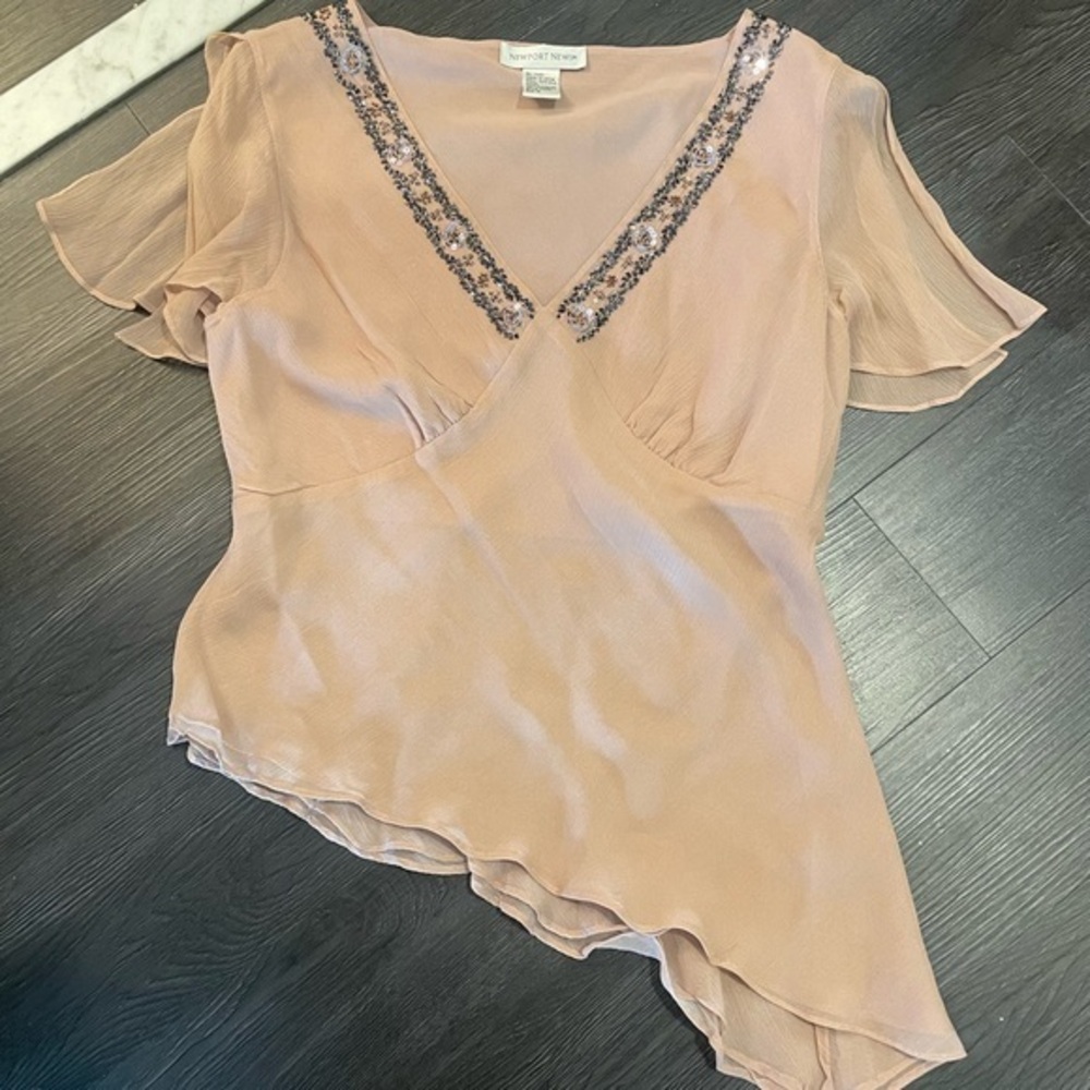 Y2K vintage 100% silk beaded v neck babydoll top size 12
